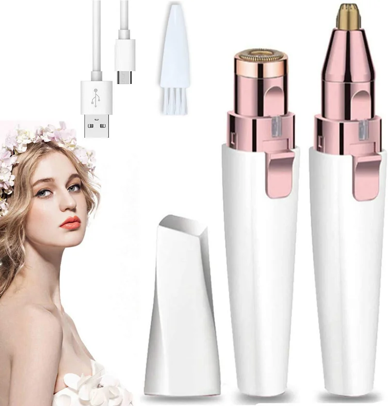 Electric 2 in 1 USB Rechargeable Trimmer Epilator Painless Razor Face Lip Remove Eyebrow Hair Remover for Women