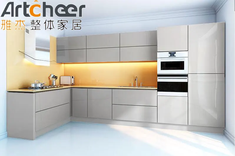High Gloss Lacquer Modern Kitchen Wall Cabinet Beige and Grey Color for ...