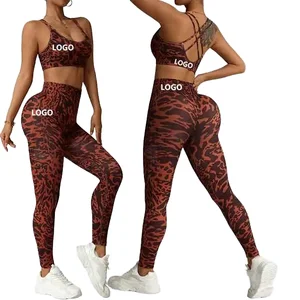Bulk Printed Solid High Waist Gym Sets Fitness Wear Yoga Suits Butt Lift Shorts Shockproof Sports Bra Peach Yoga Leggings