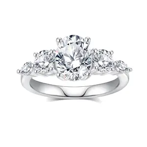 Brilliant Oval Moissanite Ring Plated Platinum S925 Sterling Silver Rings for Women Wedding Classic Fine Jewelry Rings