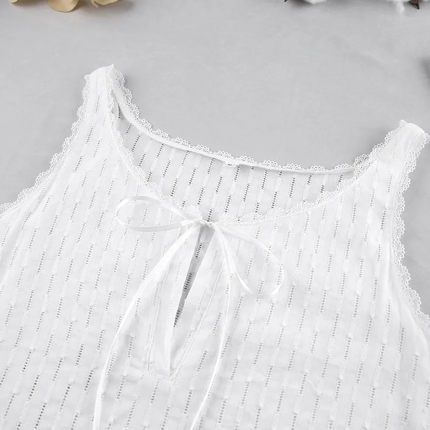 2026 Breathable Soft Loose-fitting Braces in White Nightgown Exclusive for Cross-border Pajamas Ladies' Homewear — detail