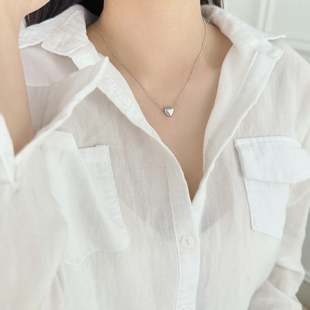 KAKODIY Simple Elegant Design Beautiful 925 Sterling Silver Rhodium Plated 18K Gold Plated Chain Glossy Heart Love Pendant Necklace detail 7