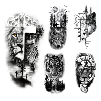 Body art set temporary  animal tattoo sticker Tiger lion Wolf head domineering half arm big picture water transfer sticker