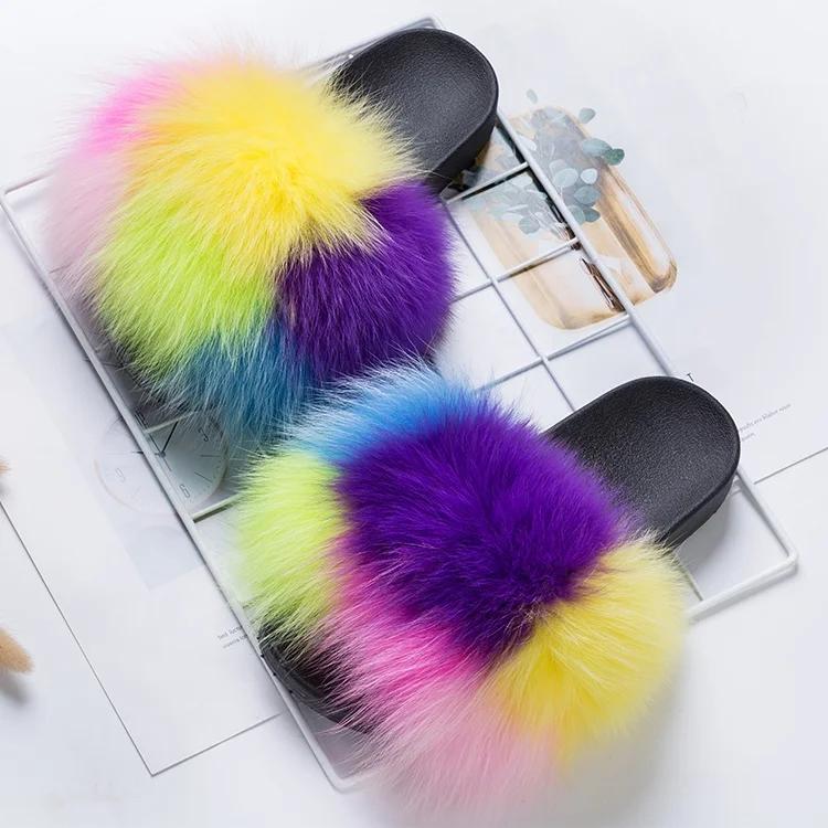 Usa Wholesale Furry Fluffy Fox Raccoon Mink Fur Slides Vendors And Fur Slippers Sandals For Women Toddler Baby Kids Buy Fur Slides Custom Logo Indoor Eva Sole Racoon Furry Fur Slides Sandal Colorful