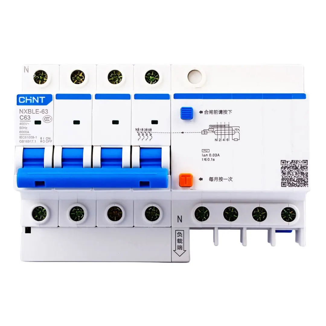 Chint NXBLE-63 1P+N 2P 3P 3P+N 4P 6A 10A 16A 20A 25A 32A 40A 50A 63A 30mA Type AC Type A CHNT RCBO Residual Current Operated Cir