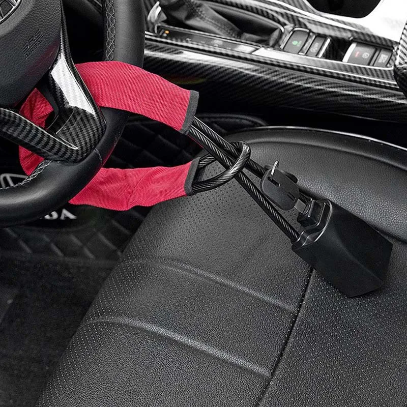 Factory Price Car Steel Cable Rope Anti-theft Carabiner Universal Retractable Car Steering Wheel Locks