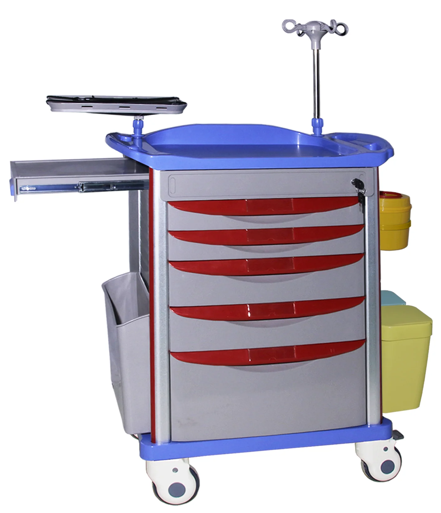 Mobile ER Crash Cart Hospital Furniture with IV Pole and Oxygen Tank ...