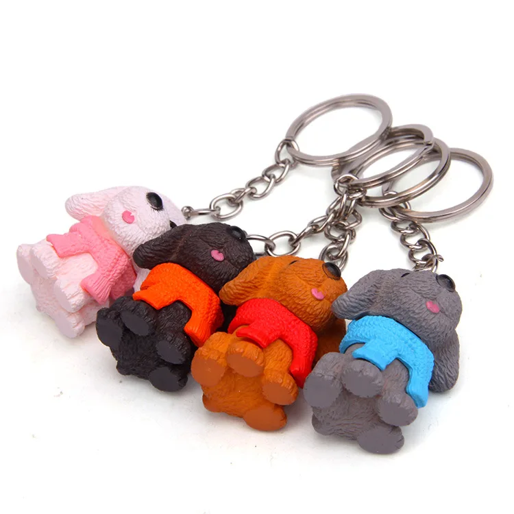 Wholesales Simulation Resin Dog Keychains Cartoon Animal Keychain Backpack Pendant Keyring for Kids Gift Cute Puppy Keychain
