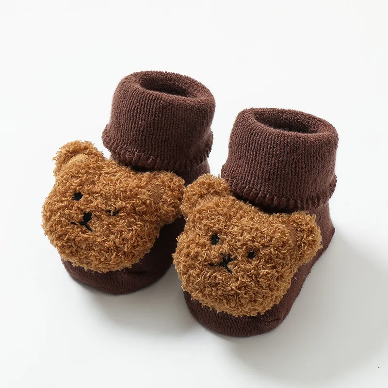 Winter Newborn Thicken Terry Loop Warm Stockings Cute 3d Cartoon Bear Dolls Anti Slip Baby Floor Socks