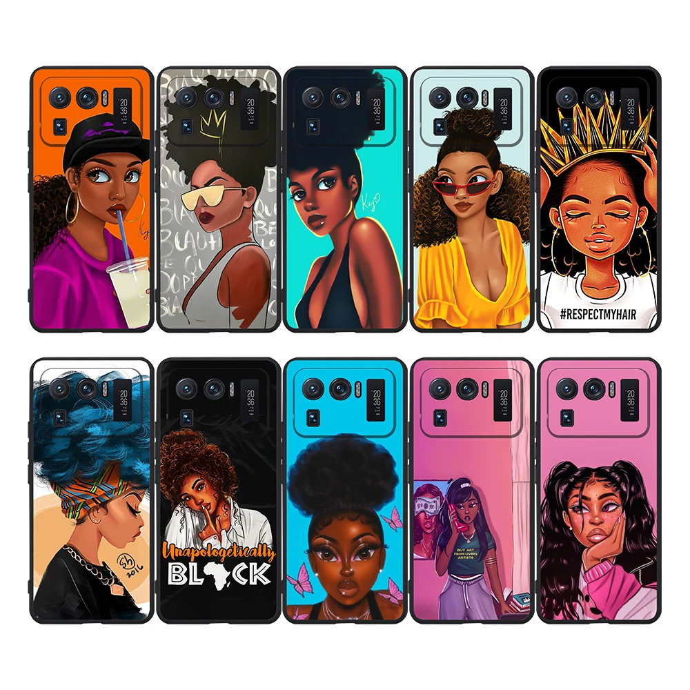 Cartoon paint black girls Soft  Mobile Phone Case For Xiaomi 11 Pro