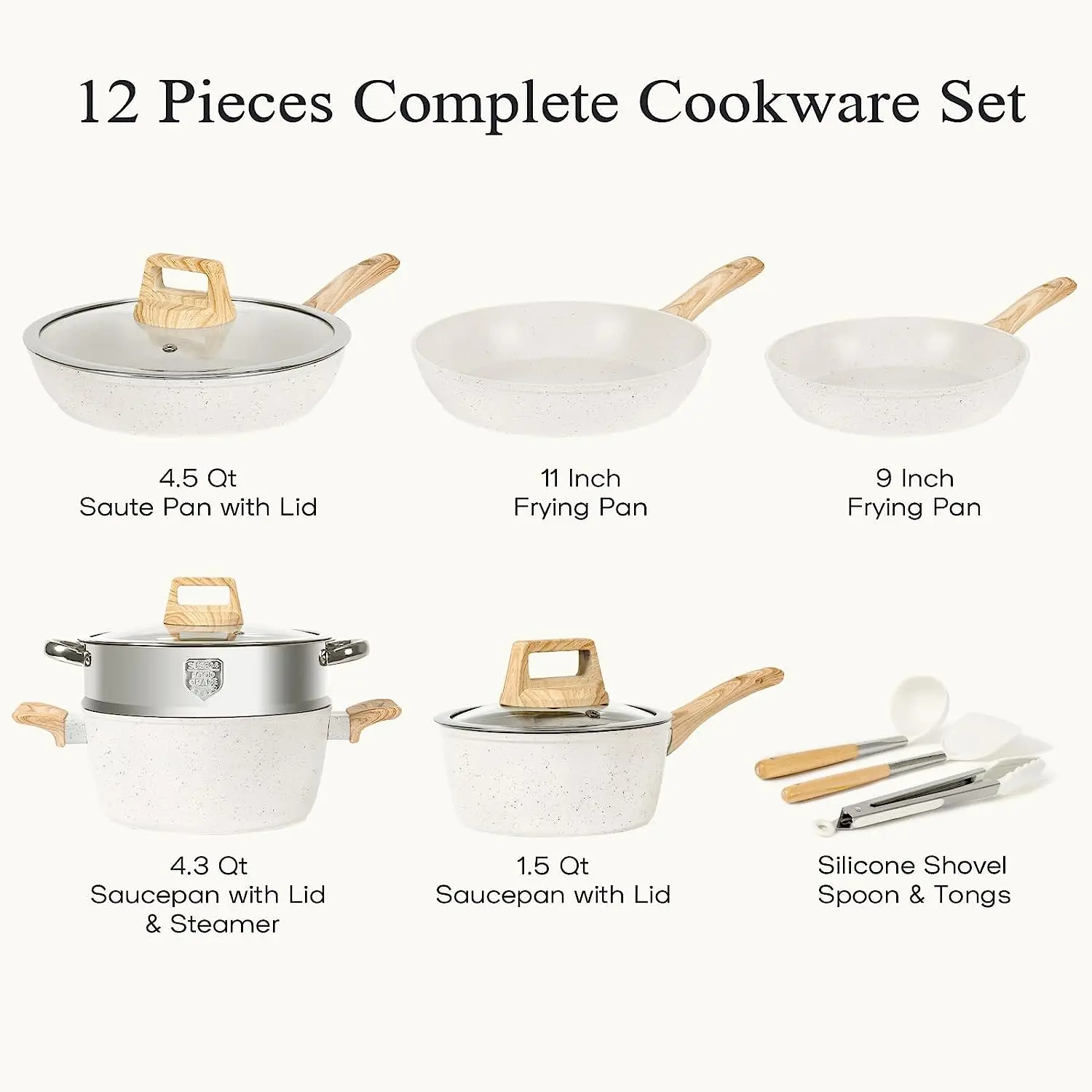 Best Selling Cookware Set Kitchenware  Set   Aluminium Marble Non Stick Cookware Set Wood Grain Soft Touch Handle