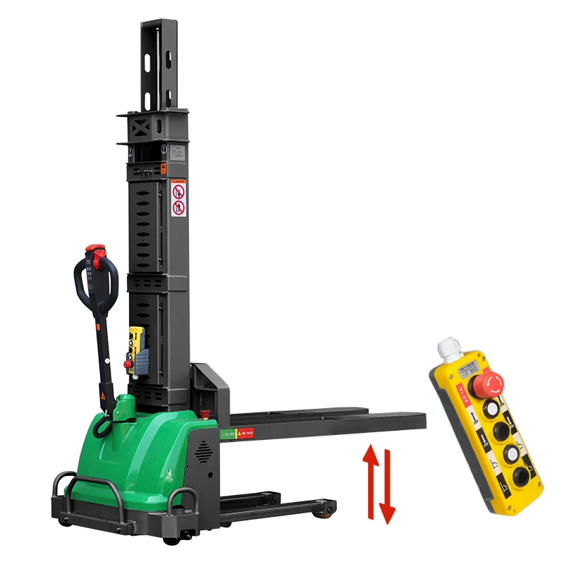 Full Electric Self Loading Forklift Stacker 500kg 1000kg Walk Behind Hydraulic Self Lifting Pallet Stacker Lifter Machine