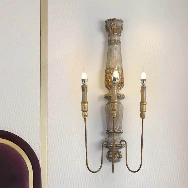 مصباح حائط خشبي صلب على الطراز الأمريكي الكلاسيكي الريفي لغرفة المعيشة وغرفة النوم ومنطقة السرير والممر، إضاءة ليد بتصميم إبداعي للمساكن