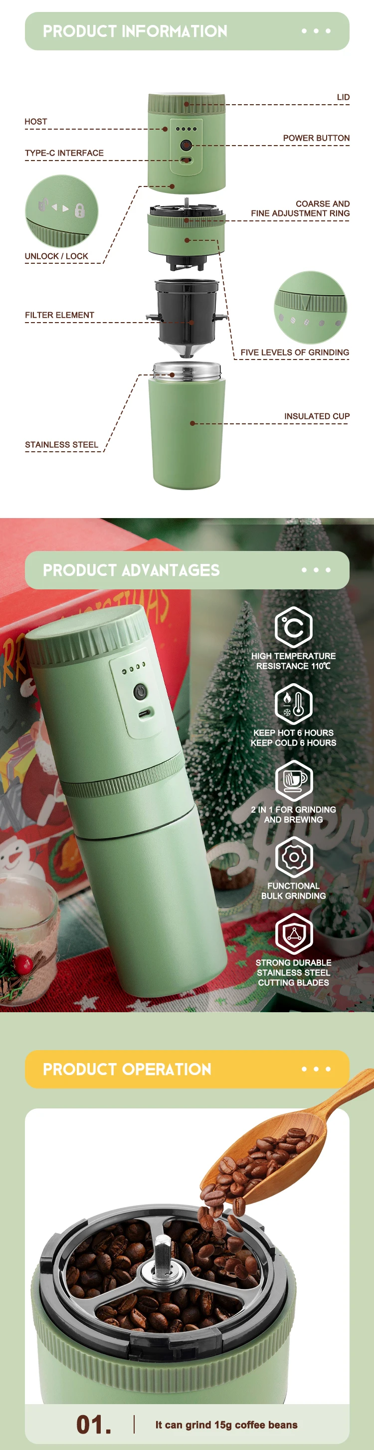 Travel Car Holder Abs Stainless Steel Cup Cafe Bean Grinfers Coffee