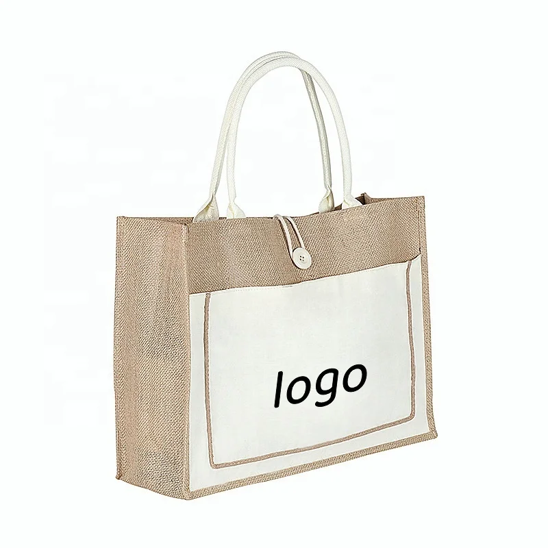 Custom Sublimation Printing logo Reusable Burlap Handbag Jute Portable Shopping Gift Bag Women Waterproof Linen Tote Bag