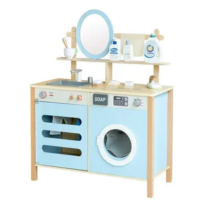 Multi-functional Wooden Laundry Play Washer and Dryer Set Pretend Play Educational Learning Toys for Kids Toddler Boys & Girls