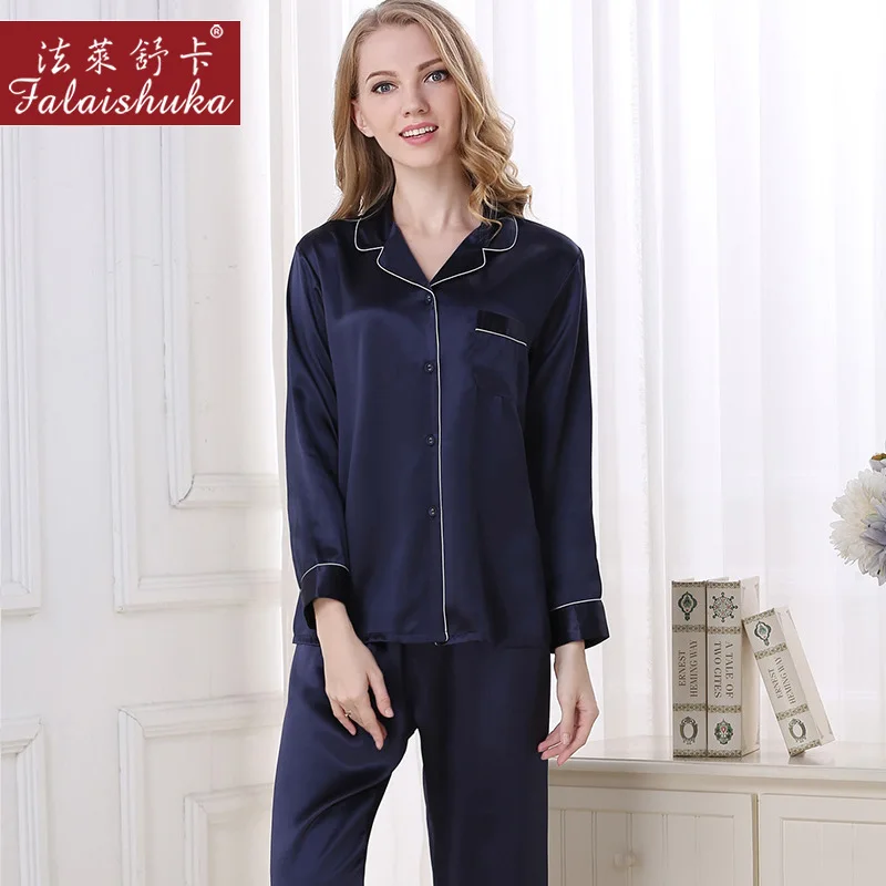 Custom Long Sleeve Night Gown 16mm Silk Night Pajamas set Sexy Women 100% Silk Pajamas Women