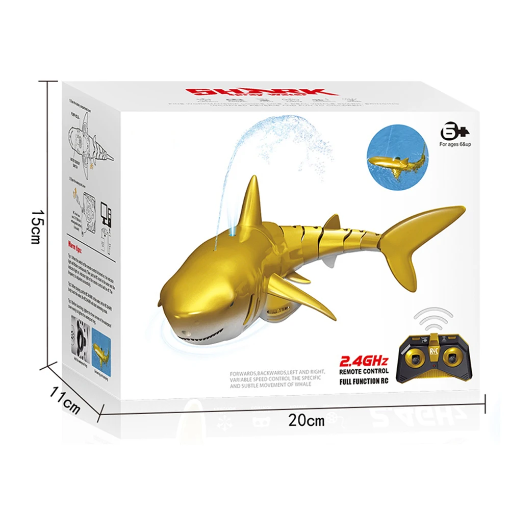 HW 2.4G Radio Control Bath Fishing Toys Golden RC Shark Waterproof Shark RC Toy Remote Control Shark
