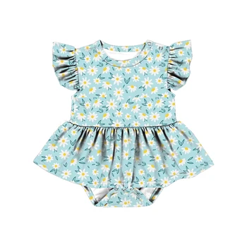 Yiwu Yiyuan Garment newborn baby flare sleeve tiny white floral romper flower baby romper dress summer diaper night suit clothes