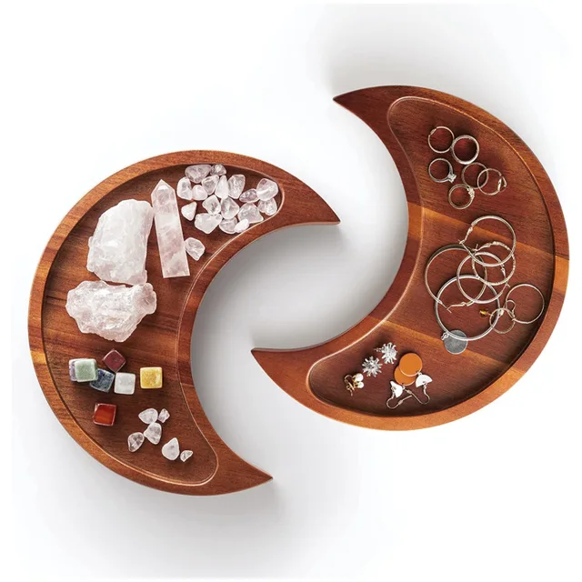 Wooden Moon Tray Crystal Holder Crescent Moon Bowl Gothic Crystals Storage Jewelry Plate