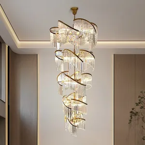 Custom Loft Apartment Pendant Light Villa Stair Staircaset Modern Crystal Long Chandelier Dinning Room