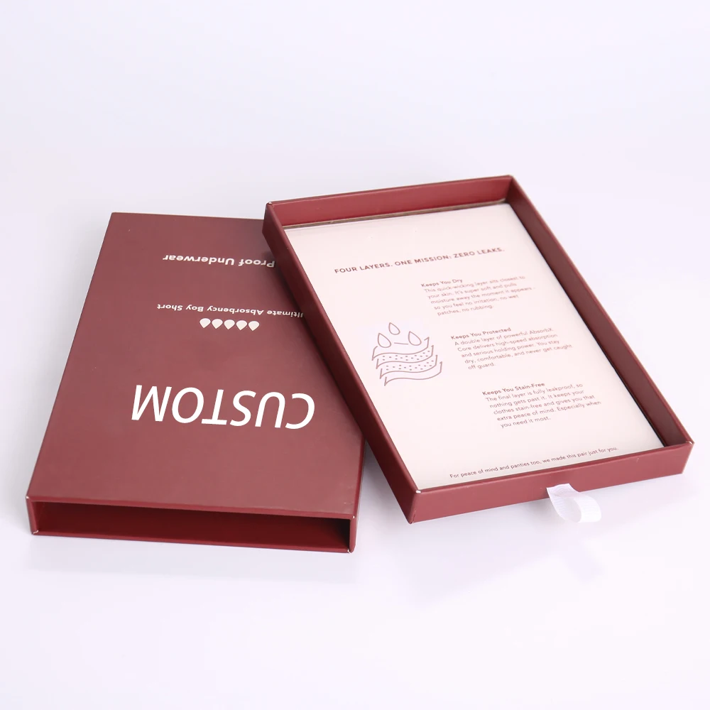 Շքեղ պատվերով լոգոյով տպագրված վերամշակվող կոշտ սափրի թասակով տուփ մատտ լամինացմամբ և ռելիեֆային տպագրությամբ հագուստի նվերների համար