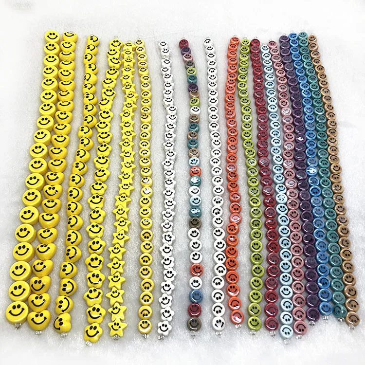 CC1897 Hand Painted Multicolored  Beads Ceramic Porcelain Happy Double  Face Beads Chinoiserie China Style
