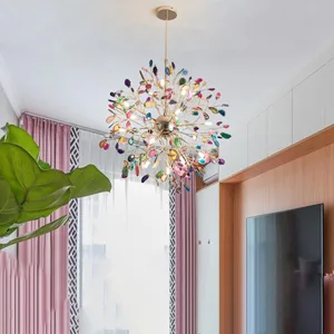 JACKSUN Modern Indoor LED Chandelier with Agate Flake Ceiling Fixture Bedroom Pendant Lights