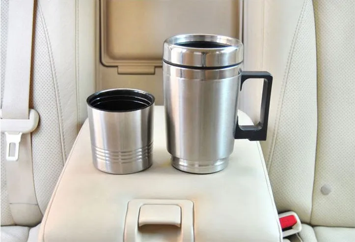 Car Electric Heating Cup Stainless Steel Inner Car Water Heater Insulation  Cup 12V/24V Heating Kettle for Car Accessories