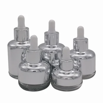 Glittering Luxury 20ml-60ml Gold Silver Glass Round Serum Cream Bottle