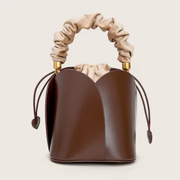 Customized Designer Luxury Flower Petal Bucket Bag Genuine Cowhide Leather Shoulder Handbags