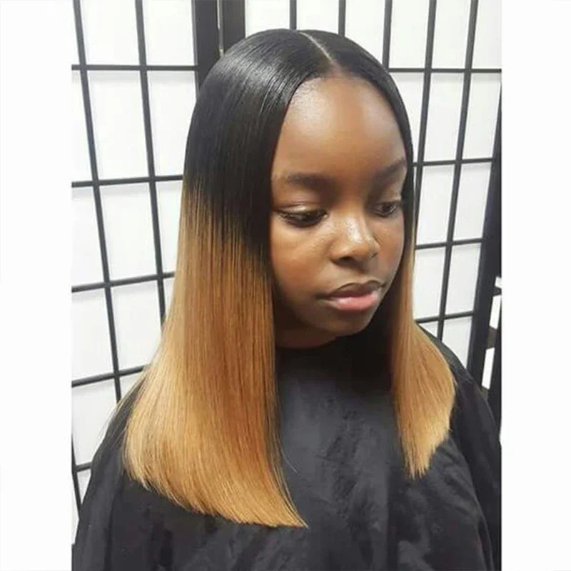 Blaues Ombré Bob Echthaarperücke Mit Lace Closure Für Damen_voghion.com