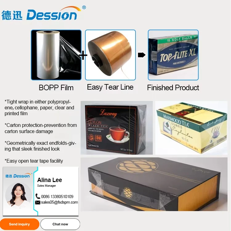 Automatic Perfume Box Transparent Film with Tear Line Cellophane Wrapping Machine Cosmetic Carton Bopp Film Packing Machine