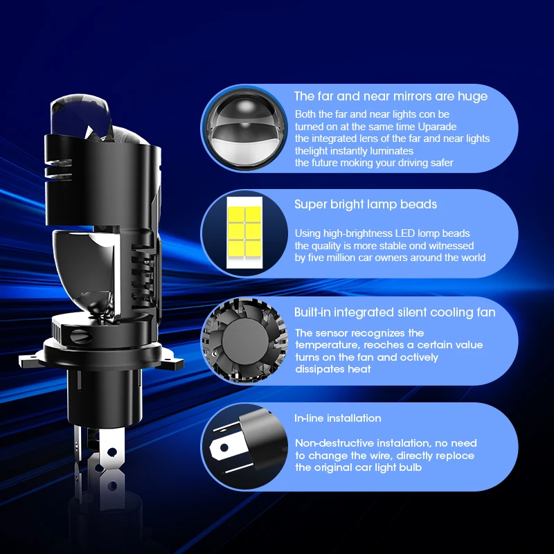 Conpex H4 Car Led Projector Lens Auto Lighting System High Quality Led H4 Mini LED Lens Led Headlight for Car Accessories