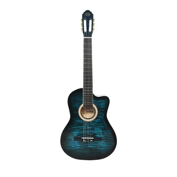2024 OEM Factory 39 inch Blue Tiger Pattern Crafted Full Solid Wood Nylon Beginner Classical Guitar