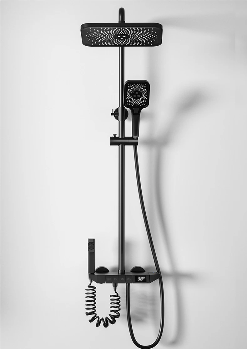 D230703 Piano Keys Bath Shower Panel Cooper Body Functional Grey Black Color Rain Shower