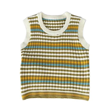 Clothes for babies summer boys' thin knitted short-sleeved shirt newborn baby striped sleeveless vest summer