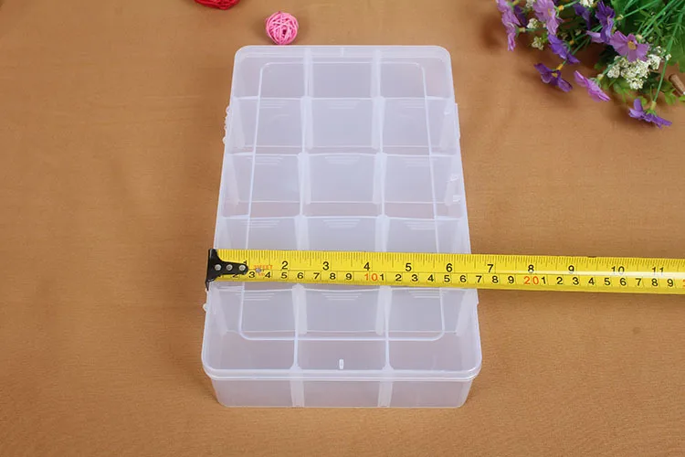 Detachable Dividers Injection Mold 15 Clear Compartments Small Part Organizer Jewelry Earring Bead Storage Box Container Plastic