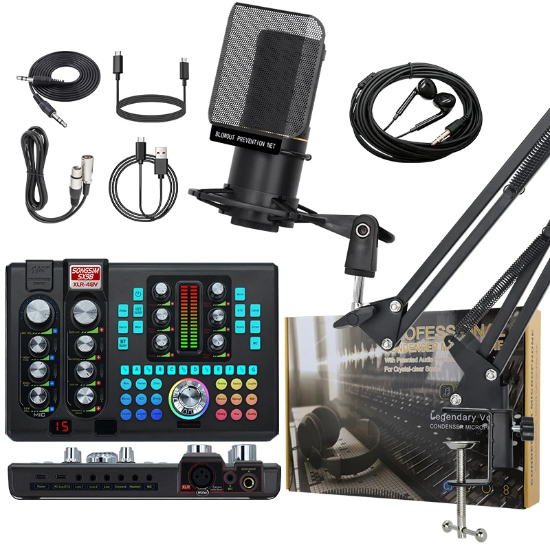 Professional SX98 48V USB Audio Sound Card Set for Live Streaming