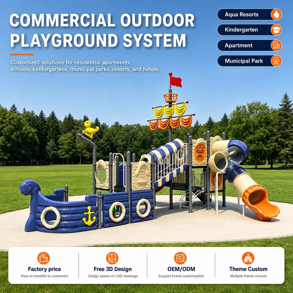 Pirate Ship Outdoor Playground Equipment Kids Climbing Frame Slide Swing Set Galvanized Steel CE CPC Certified OEM Wholesale
