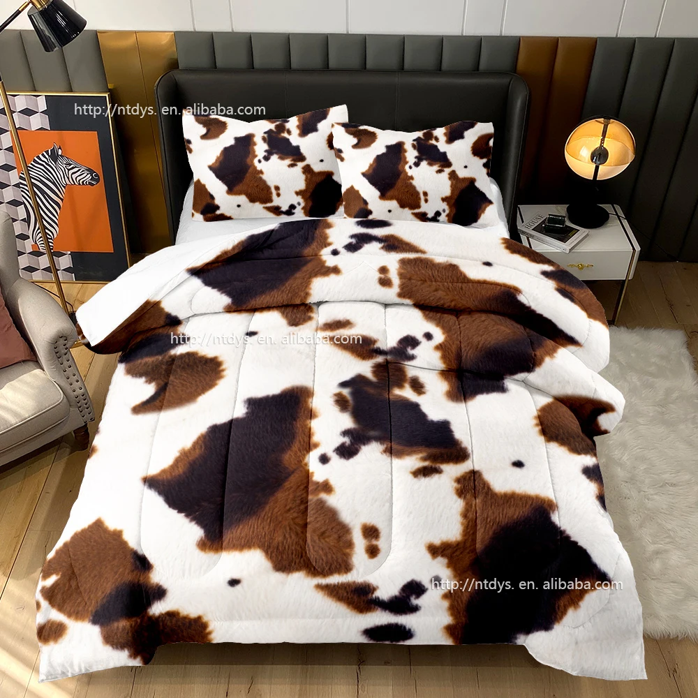 Cow Print Duvet Cover Set Queen Double Bed Brown And White Cowhide