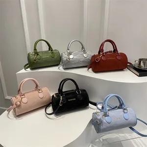 Vintage Fashion PU Barrel Bag Top Handle Women's Handbag Lightweight Crossbody Shoulder Bag Factory Wholesale Designer Purses