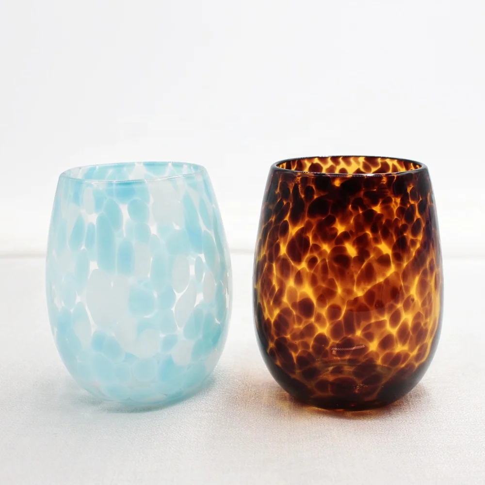 LangXu Wholesale Custom Coloured Sublimation Egg Shape Leopard Print Glass Wine Water Tumbler Cups in Bulk 13oz 14oz 15oz