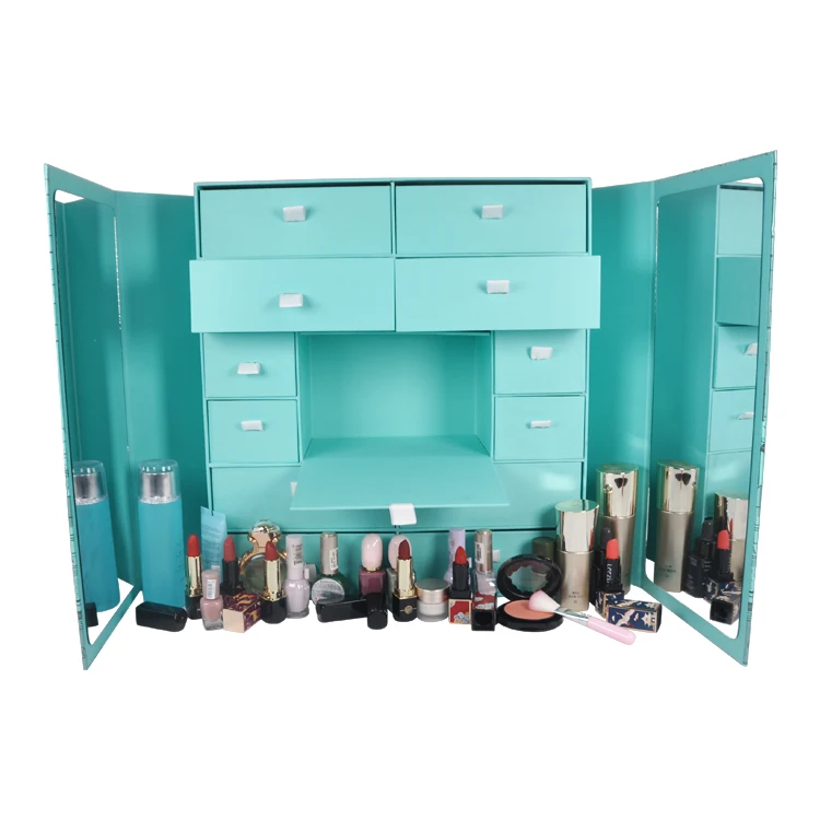 Custom Printing Empty Advent Calender Large Mirror Door Cardboard Cosmetic Luxury Packaging Box Advent Calendar Makeup