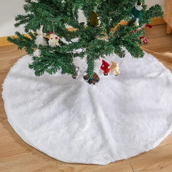 Alternative view of 2025 New Year's Plush Christmas Tree Skirt Snow White Xmas Tree Mat Base Cover for Holiday Home Decorations