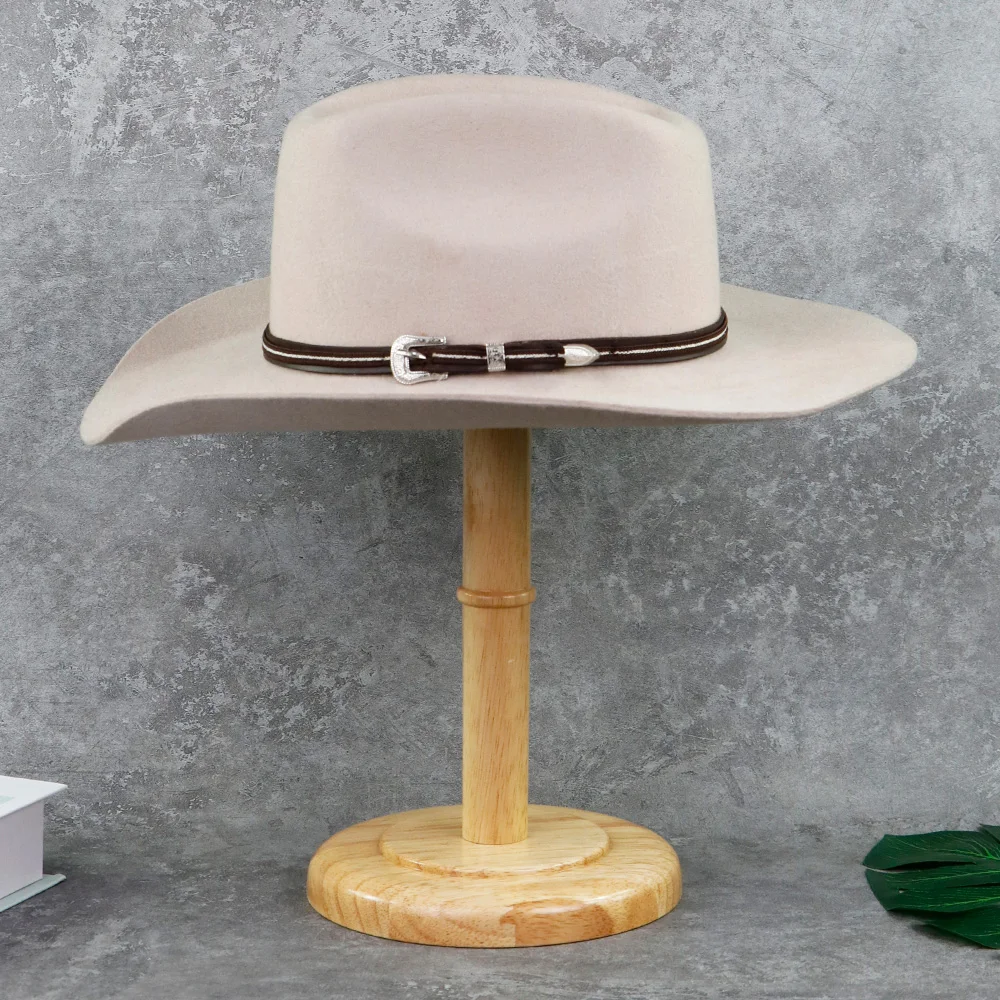 LiHua, индивидуальные бежевые ковбойские шляпы высокого качества из искусственной кожи с закругленными полями, оптовая продажа