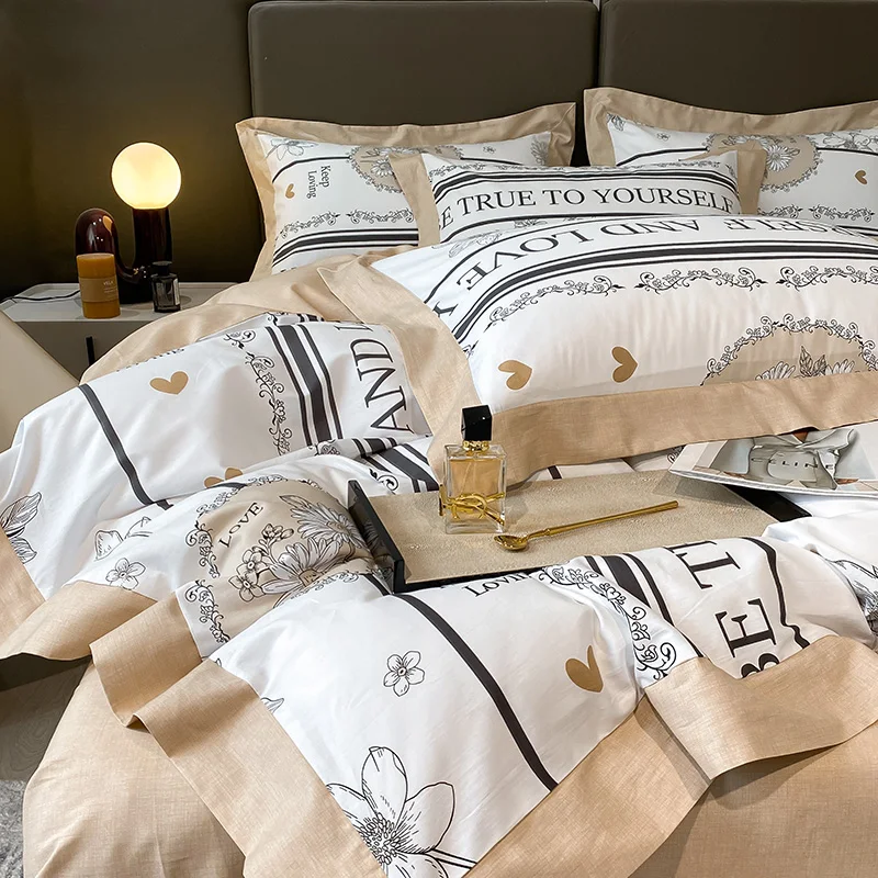 High Quality Skin feeling good Home Textiles Luxury 4PCS Coloring cotton bed sheet famous brand designs printed bedding set