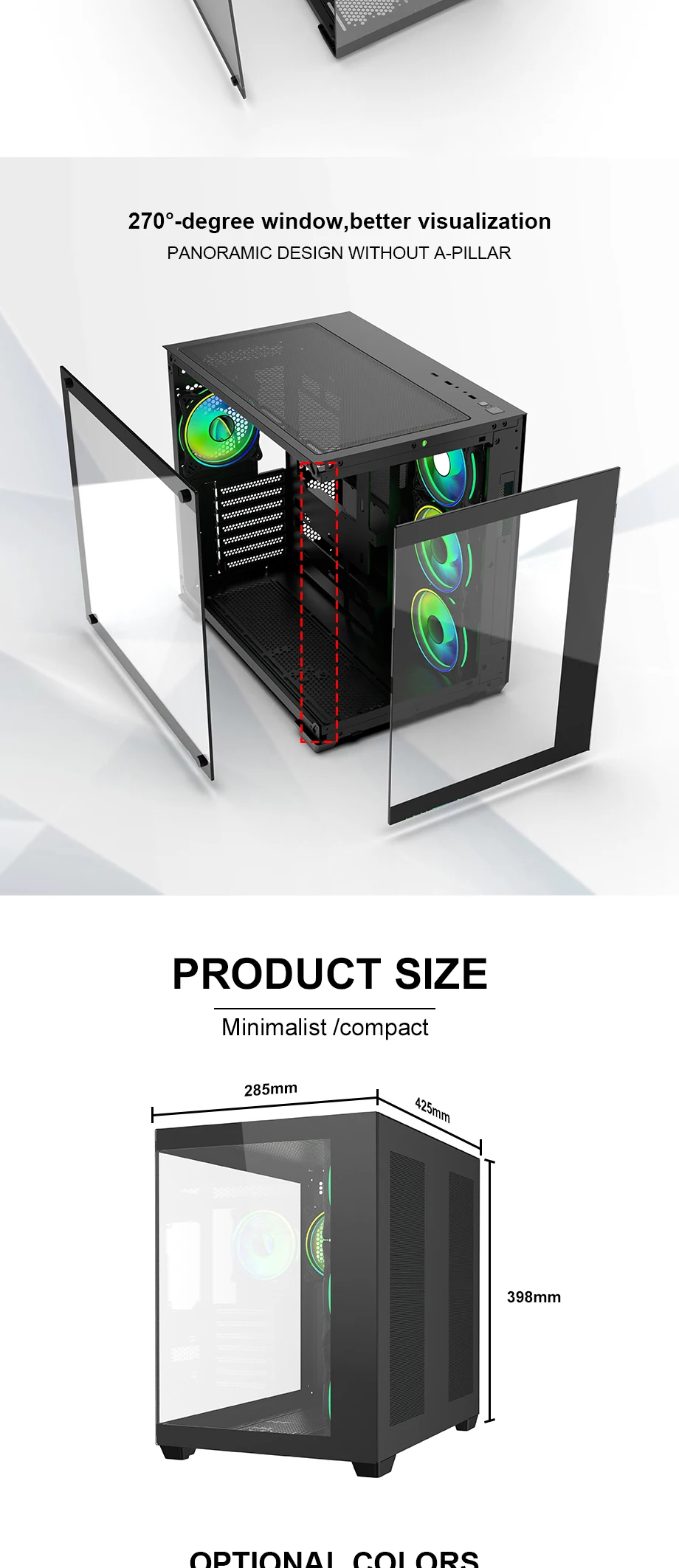 2024 Gaming PC Cases - Full View Glass with ARGB Fans