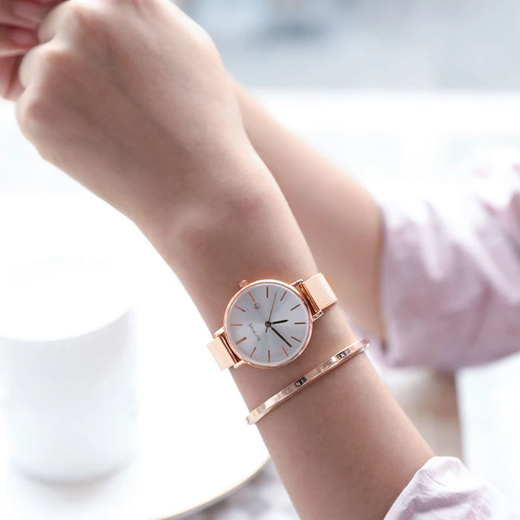Simple High Quality Ready Meshing Band Ladies Watch Stainless Steel 3atm Japan Movt 3 Hands  Woman Dress Slim Wristwatch