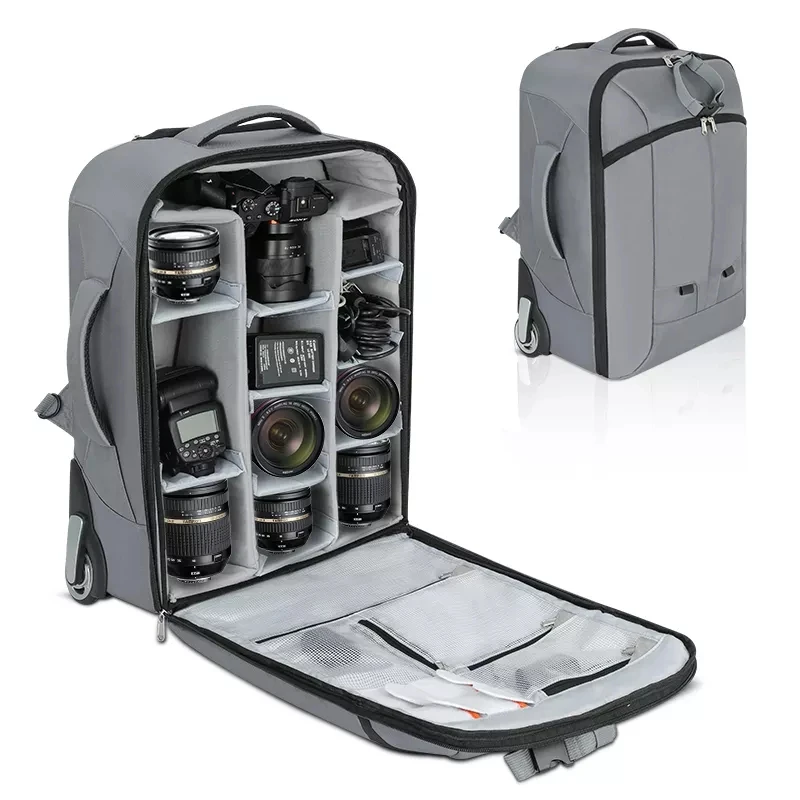 Waterproof Camera Kit Bag Wheeled Photography Backpack Luggage Dslr